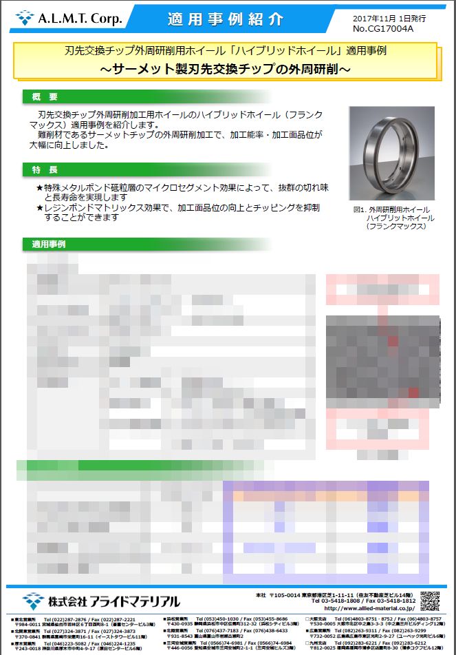 刃先交換チップ外周研削用ホイール「ハイブリッドホイール」適用事例</br>
～サーメット製刃先交換チップの外周研削～