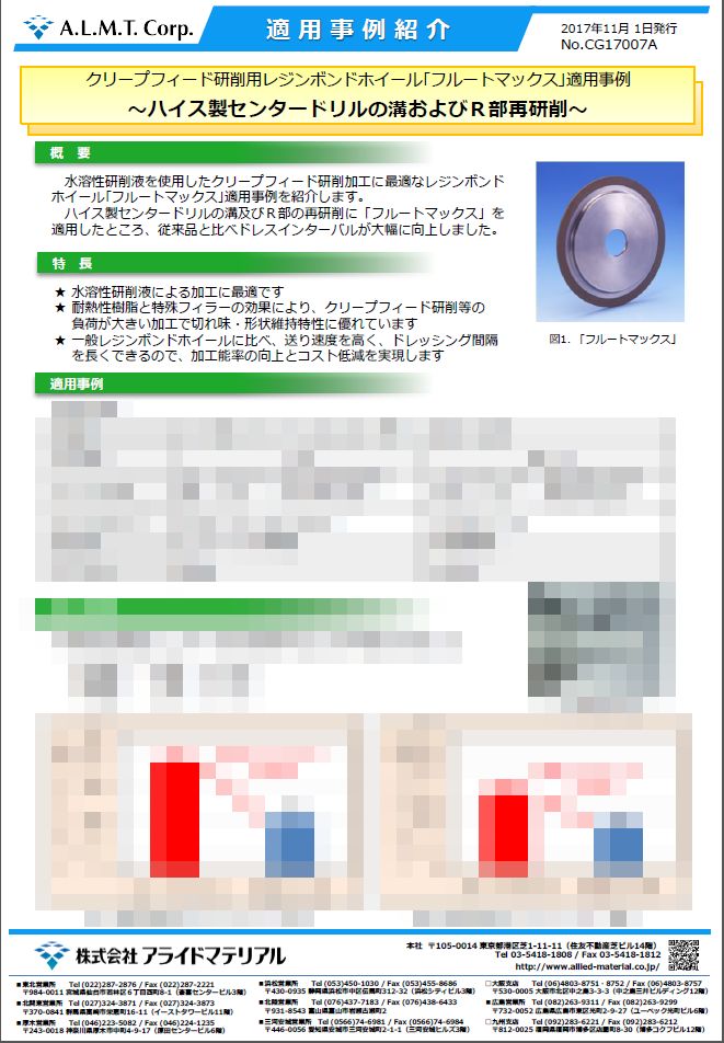 クリープフィード研削用レジンボンドホイール｢フルートマックス｣適用事例</br>
～ハイス製センタードリルの溝およびＲ部再研削～