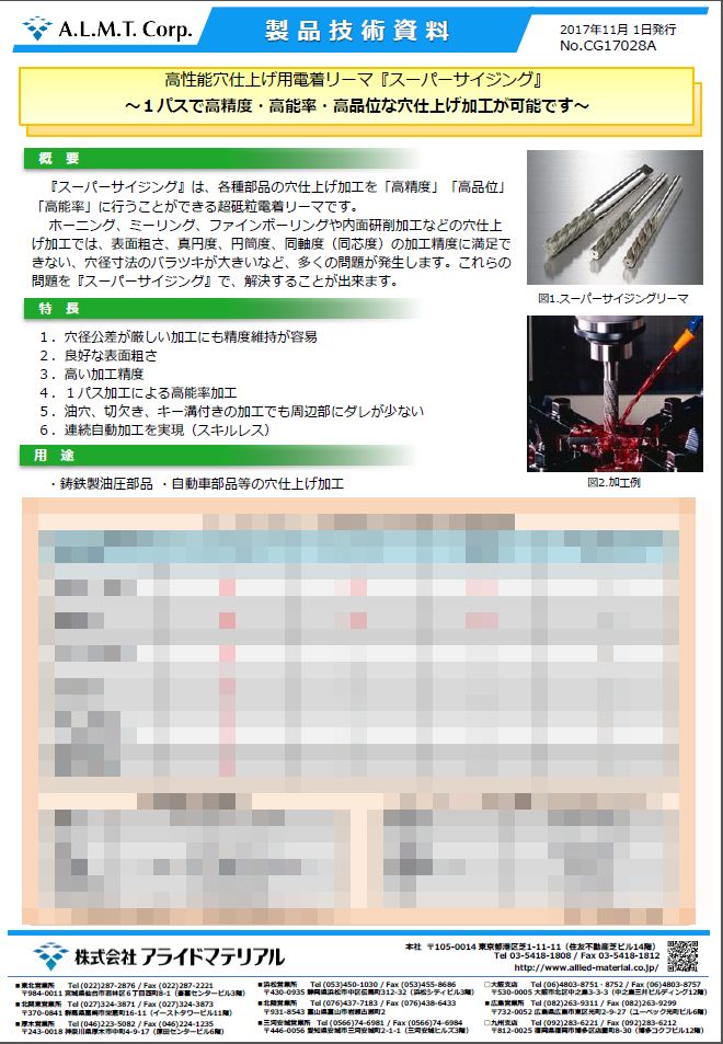 高性能穴仕上げ用電着リーマ『スーパーサイジング』</br>
～１パスで高精度・高能率・高品位な穴仕上げ加工が可能です～